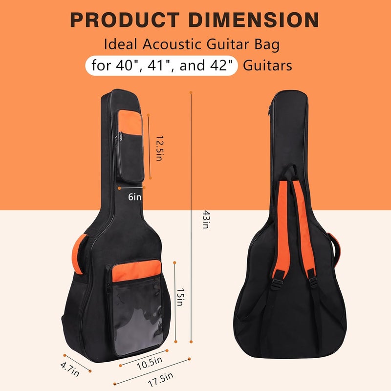 PPOPPO Acoustic Guitar Gig Bag Fits 40/41/42 Inch & 12-String Guitars, 0.5 Inch Thick Padded for Enhanced Protection, 600D Waterproof Soft Backpack Case with Neck Fixed Strap & Dual Shoulder Straps - Image 2